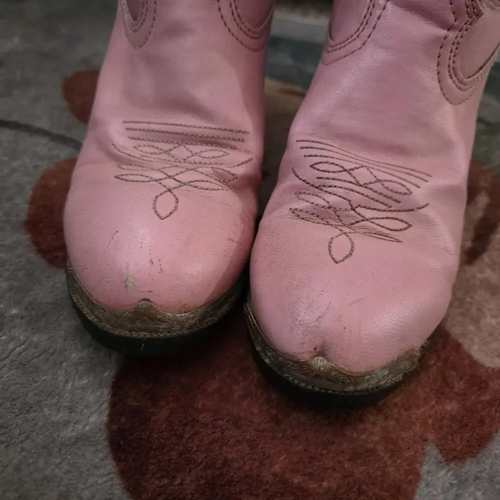 Durango Pink Western Cowgirl Boots Girls Youth Size 2D Faux Vegan Leather Cowboy